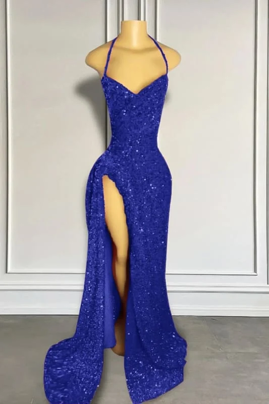 Superbe robe de bal sirène rouge brillante à paillettes avec élégante fente sur le devant