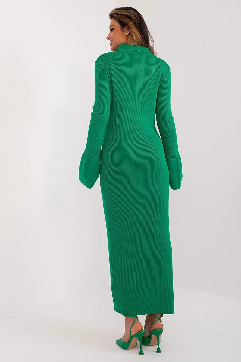 Robe tricot verte longue fendue