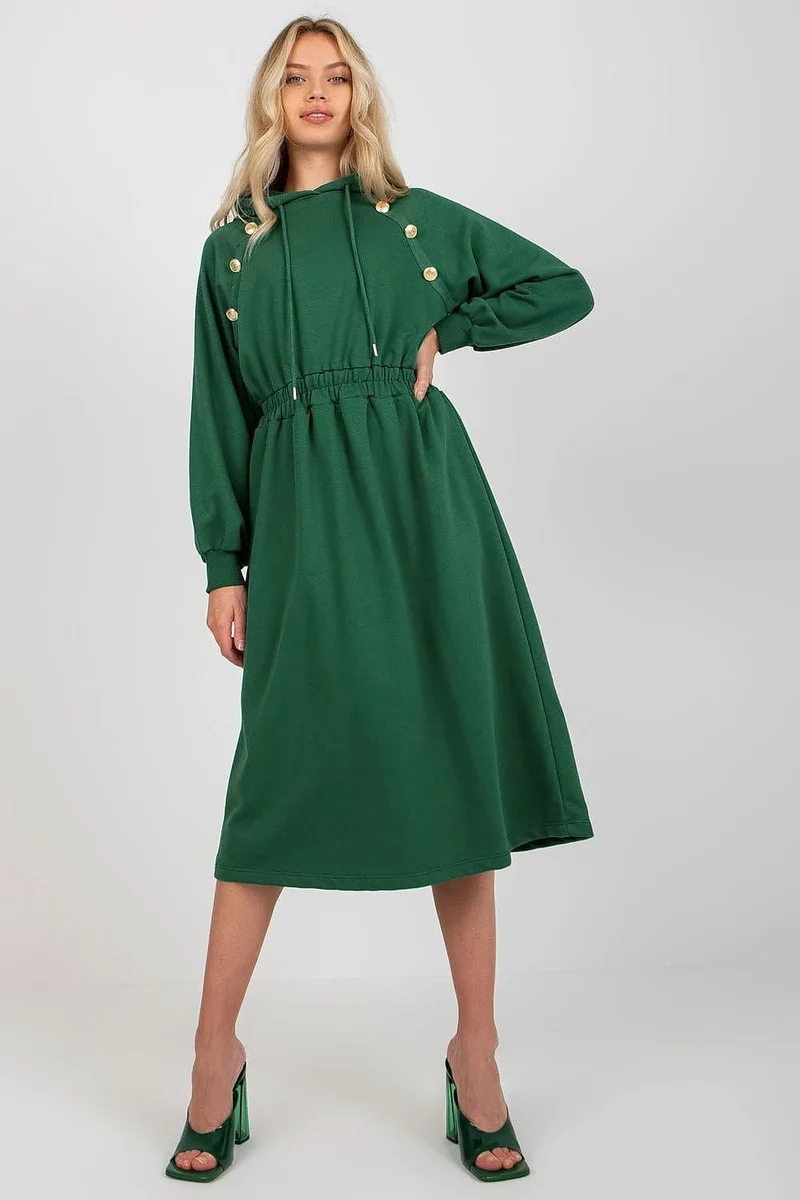 Robe sweat verte manche longue évasée
