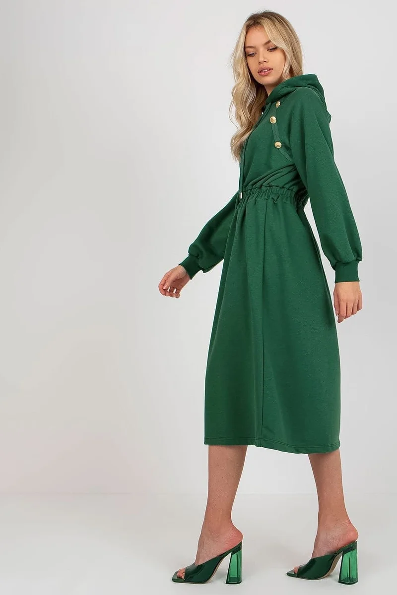 Robe sweat verte manche longue évasée