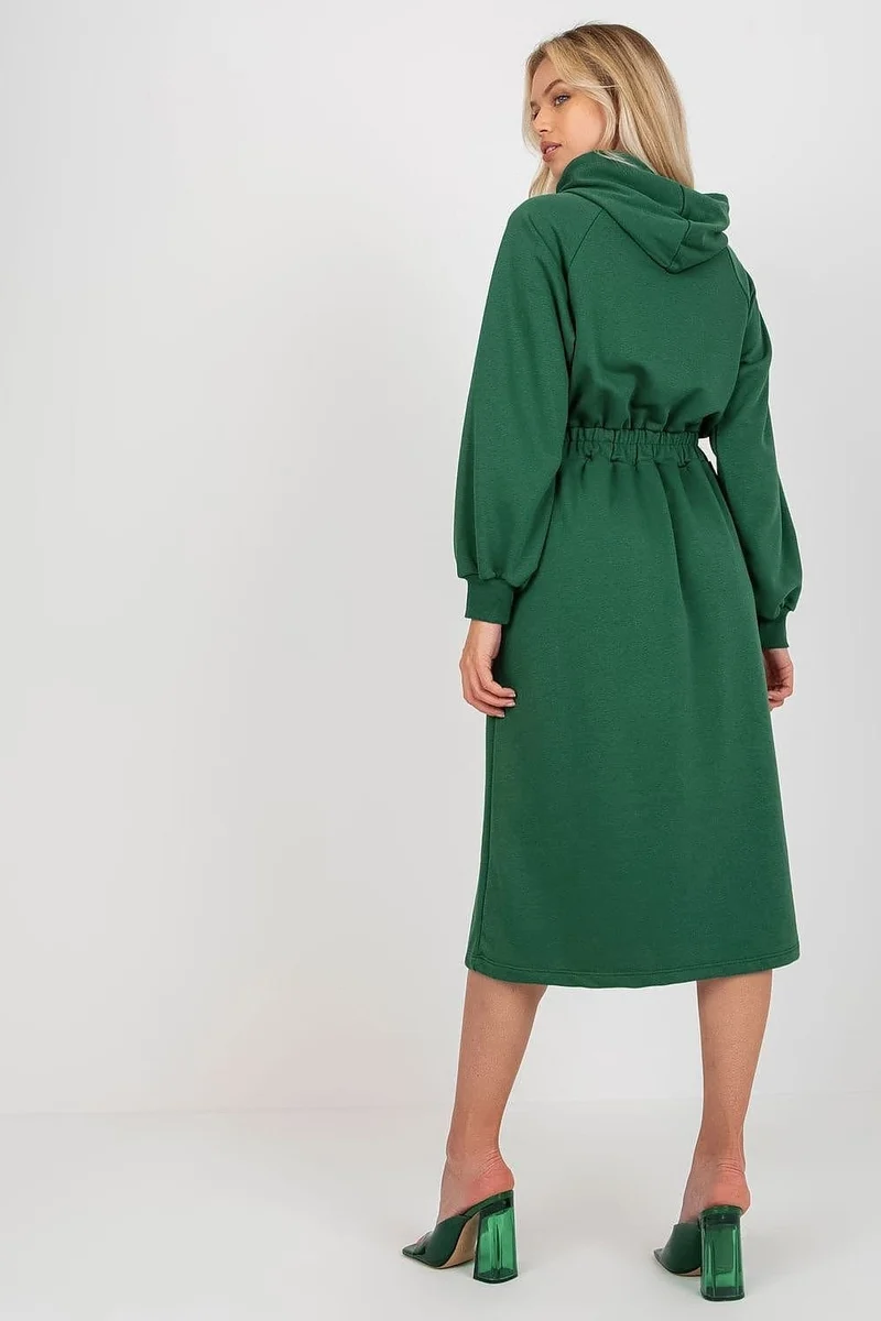 Robe sweat verte manche longue évasée