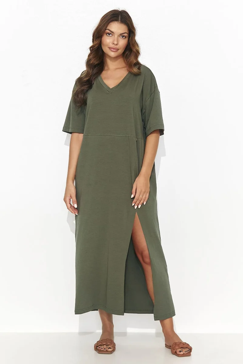 Robe T-shirt verte midi fendue casual