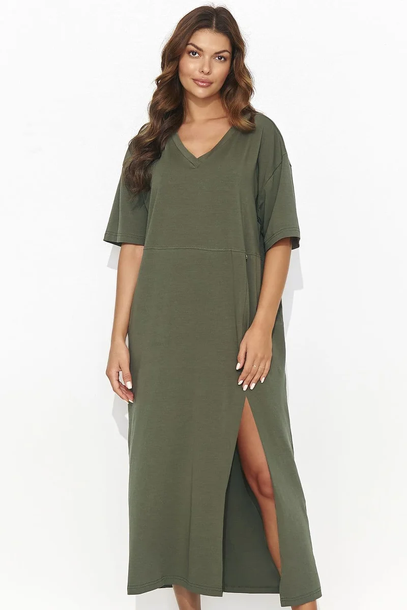 Robe T-shirt verte midi fendue casual