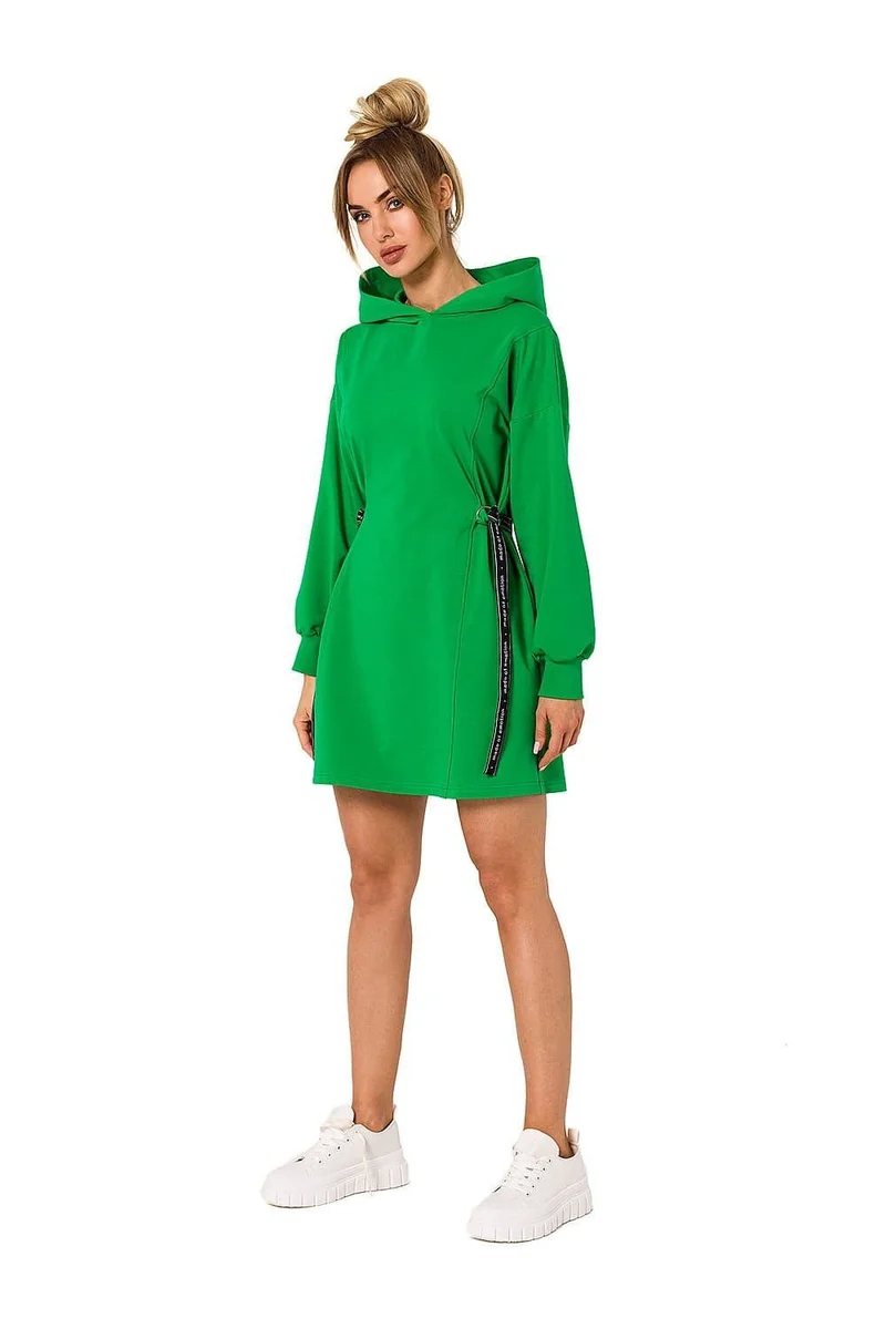 Robe sweat verte casual évasée manches longues