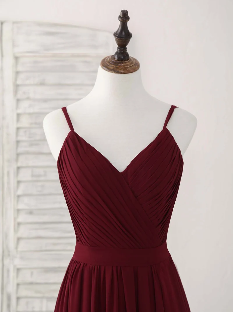 Robe de soirée longue élégante en mousseline bordeaux, coupe trapèze, pour demoiselles d'honneur