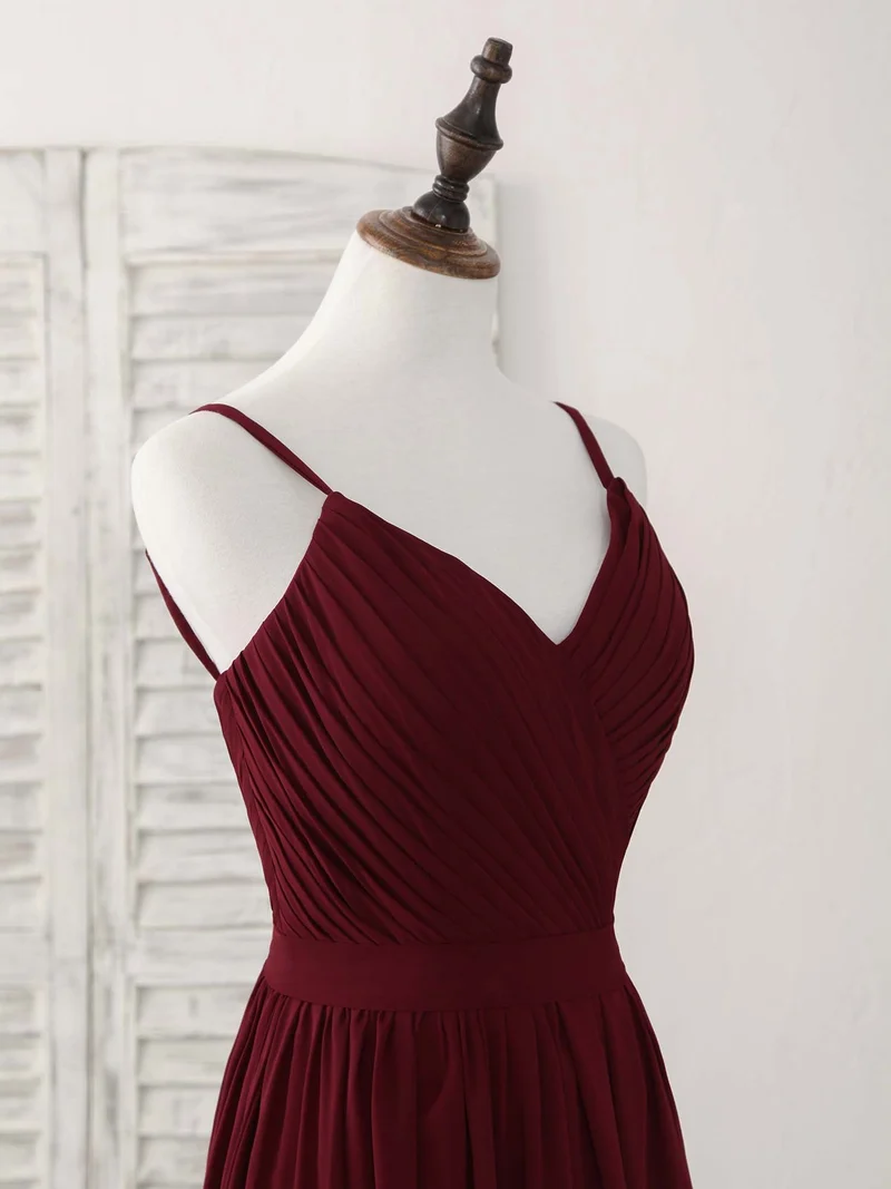 Robe de soirée longue élégante en mousseline bordeaux, coupe trapèze, pour demoiselles d'honneur