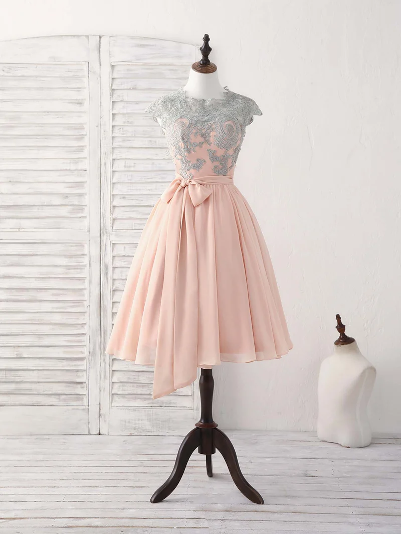 Robe de bal courte rose élégante en dentelle avec décolleté en cœur pour demoiselles d'honneur