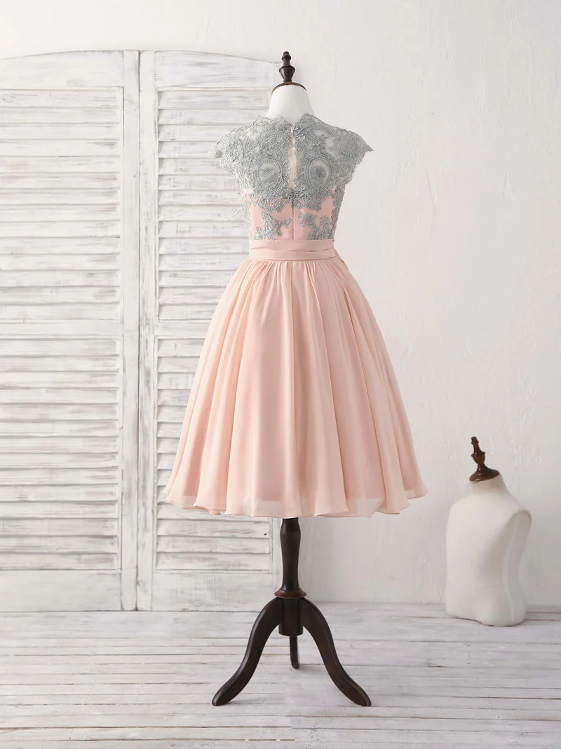 Robe de bal courte rose élégante en dentelle avec décolleté en cœur pour demoiselles d'honneur