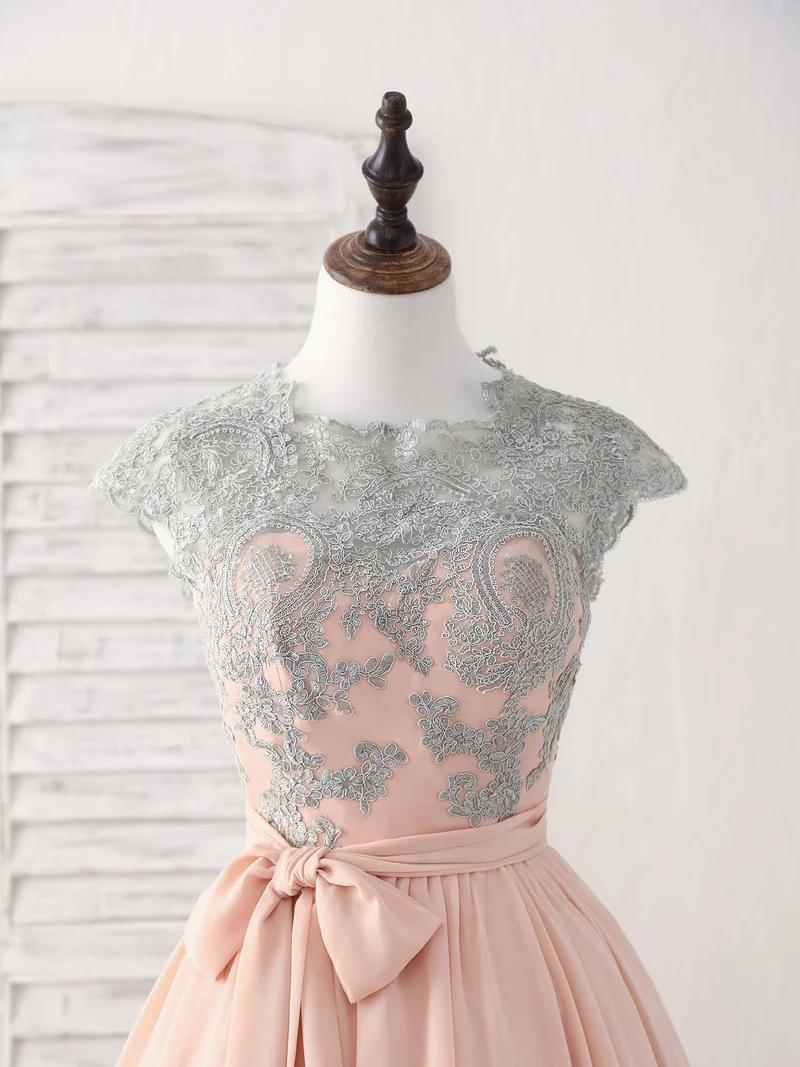 Robe de bal courte rose élégante en dentelle avec décolleté en cœur pour demoiselles d'honneur