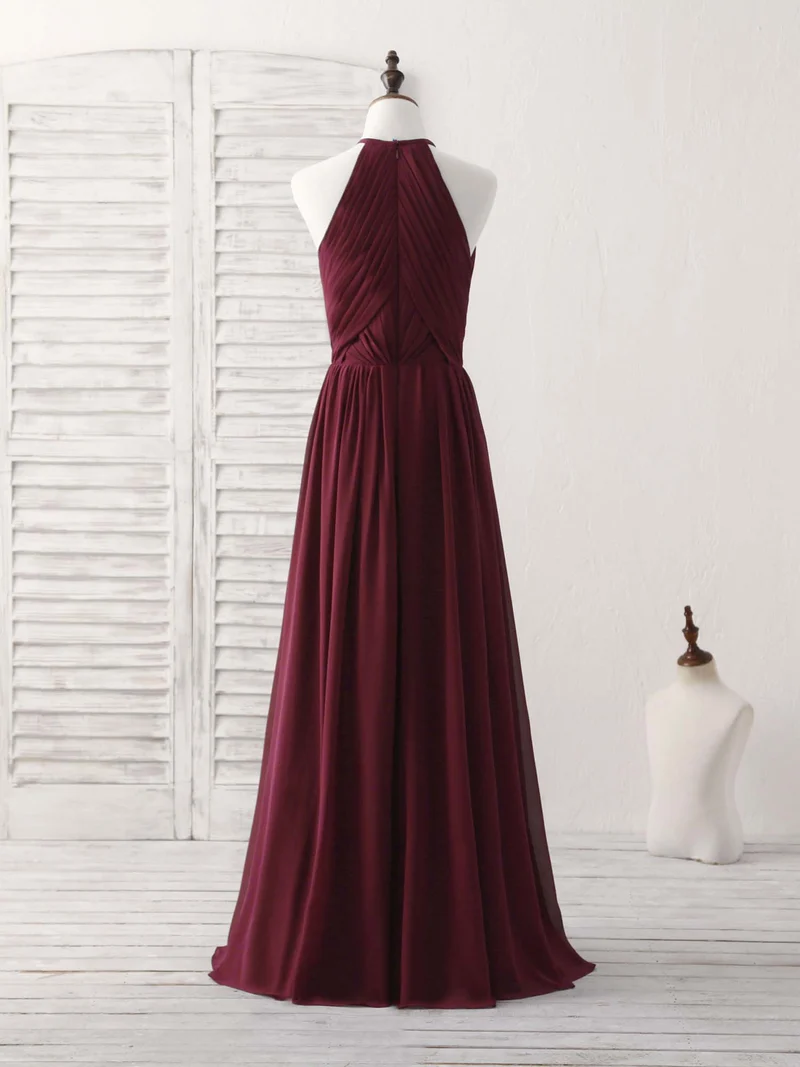 Robe de bal longue élégante en mousseline bordeaux, robe de soirée simple pour demoiselles d'honneur