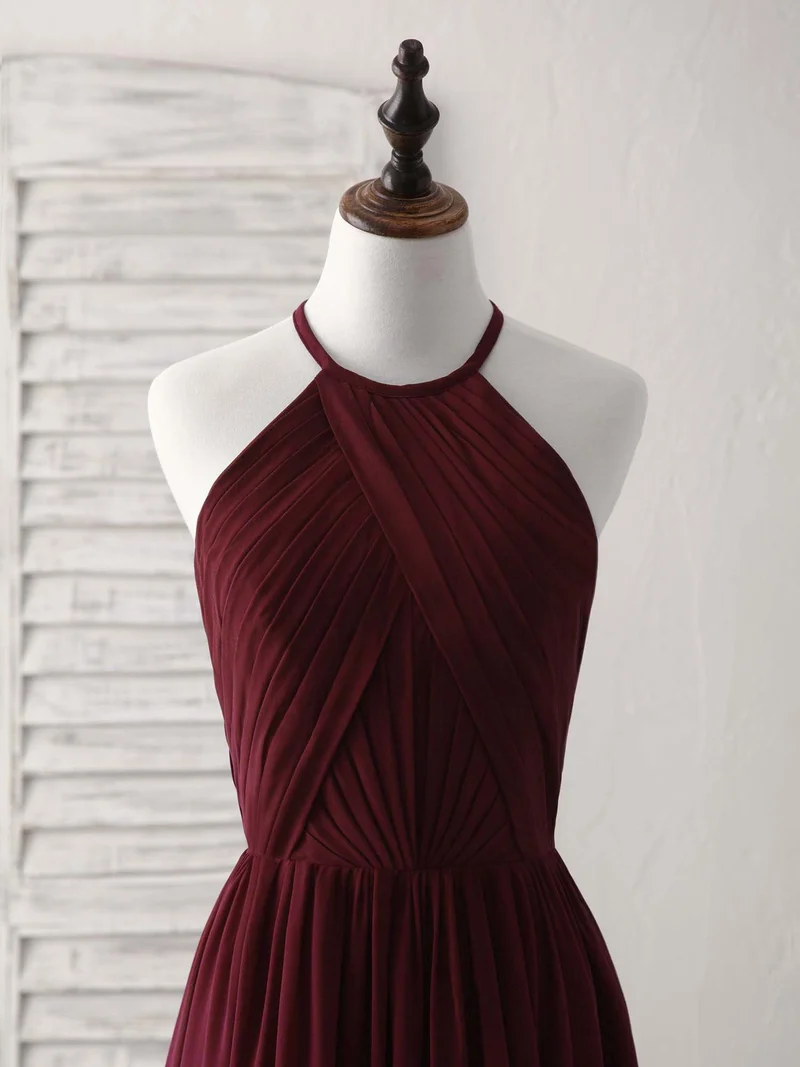 Robe de bal longue élégante en mousseline bordeaux, robe de soirée simple pour demoiselles d'honneur