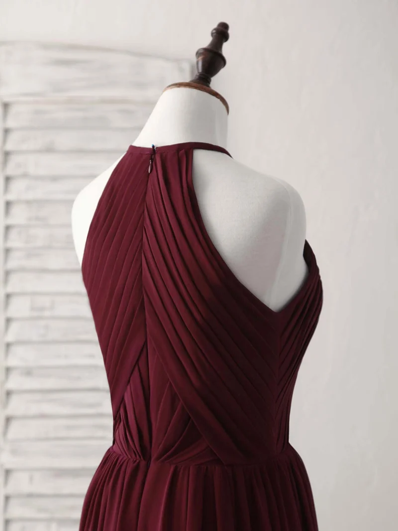 Robe de bal longue élégante en mousseline bordeaux, robe de soirée simple pour demoiselles d'honneur