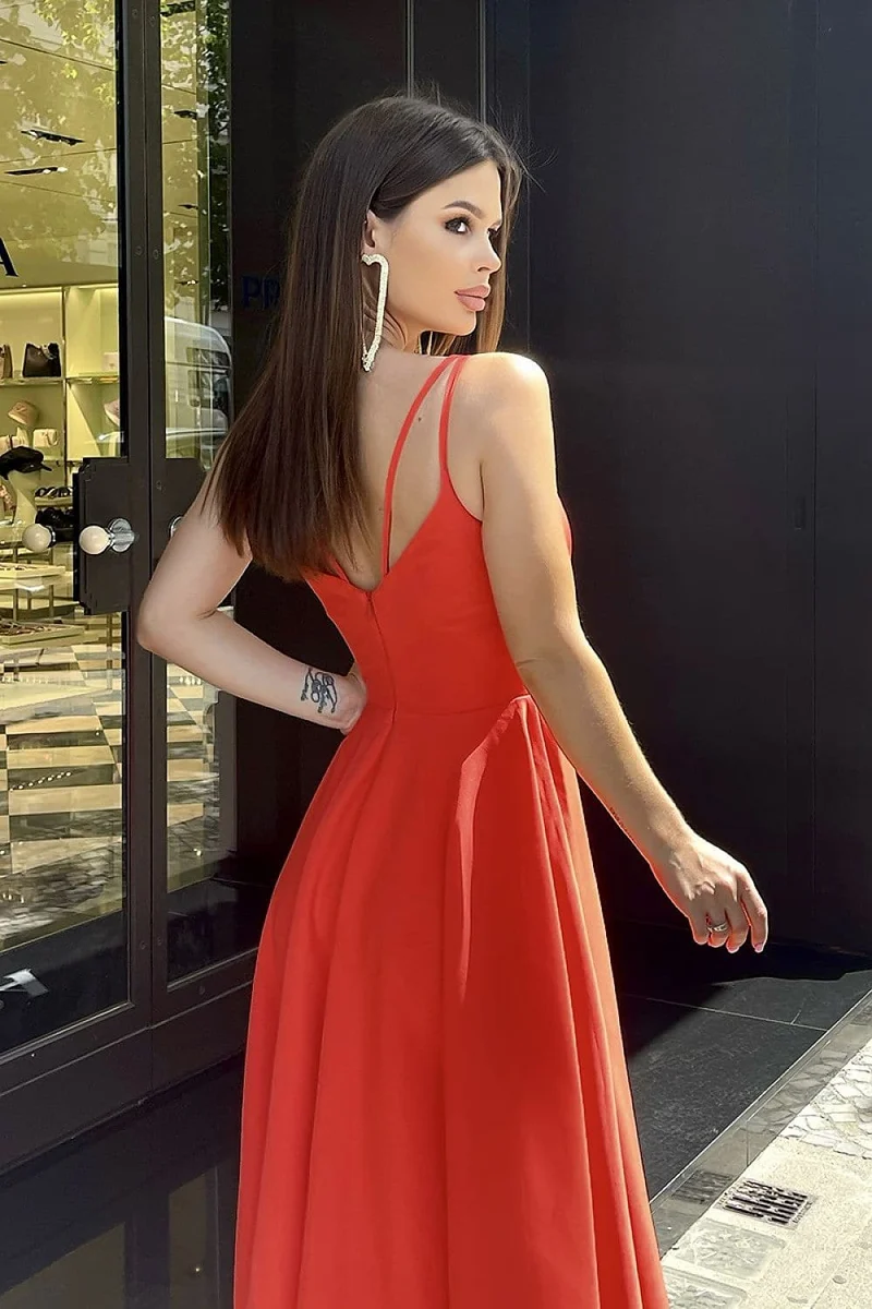 Robe de soirée rouge midi élégante