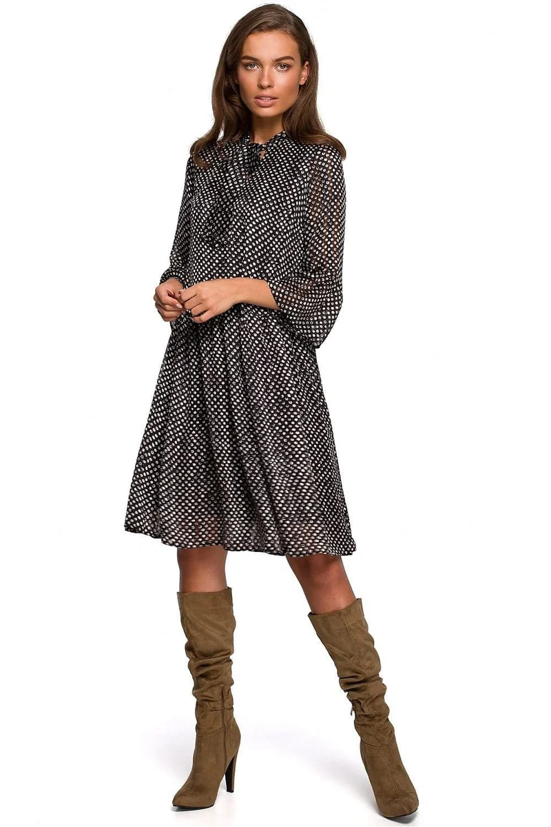 Robe champêtre noire et blanche manche longue
