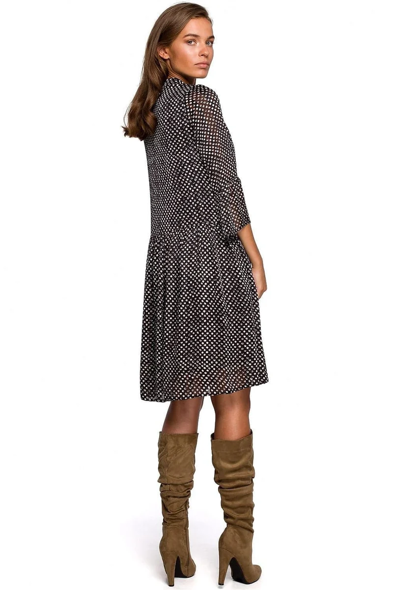 Robe champêtre noire et blanche manche longue