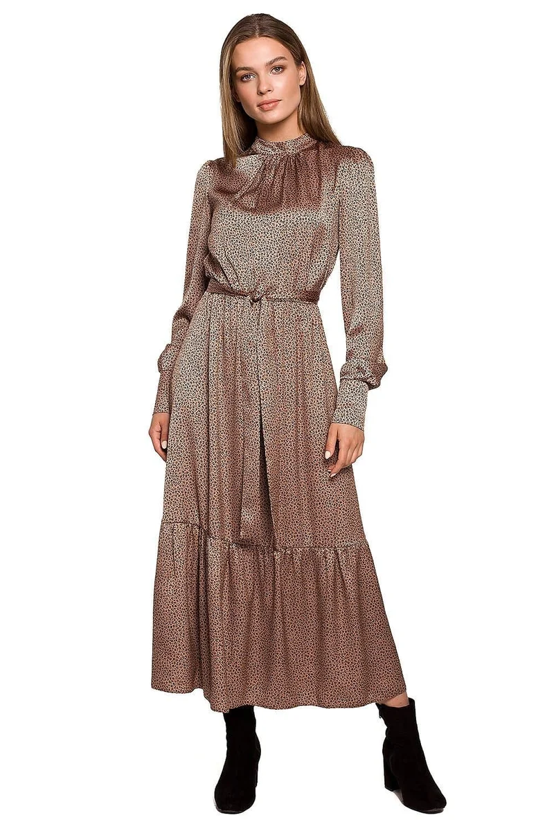Robe champêtre marron longue manche longue