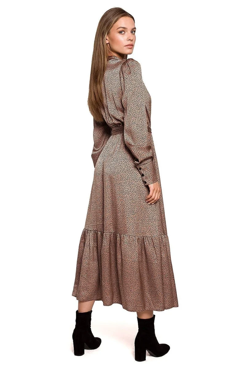 Robe champêtre marron longue manche longue