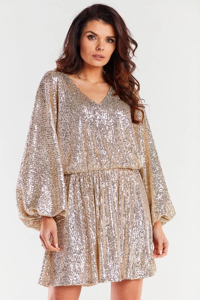 Robe de cocktail paillettée dorée courte