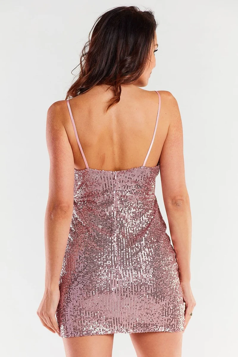 Robe sequin courte rose à bretelles