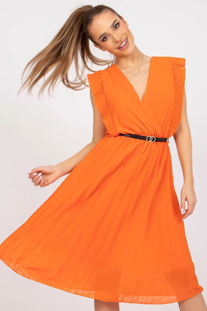 Robe casual orange plissée