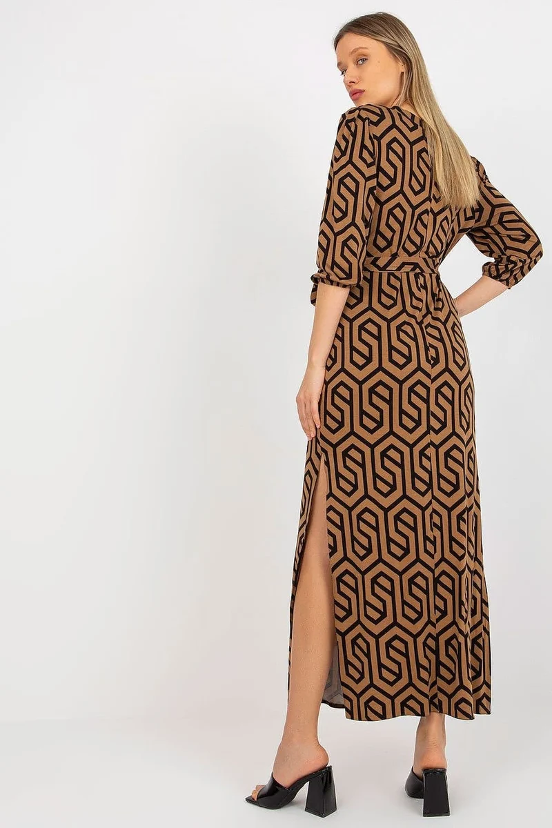 Robe casual marron longue fendue