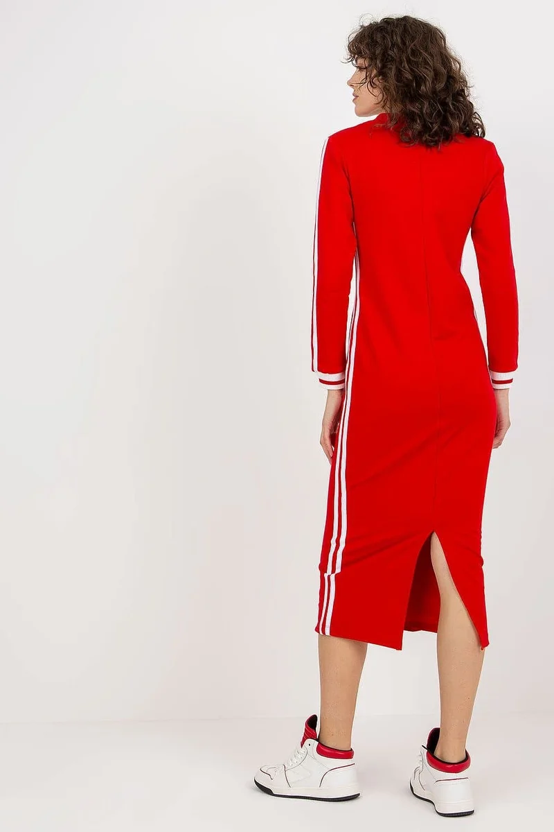 Robe pull rouge casual midi manche longue