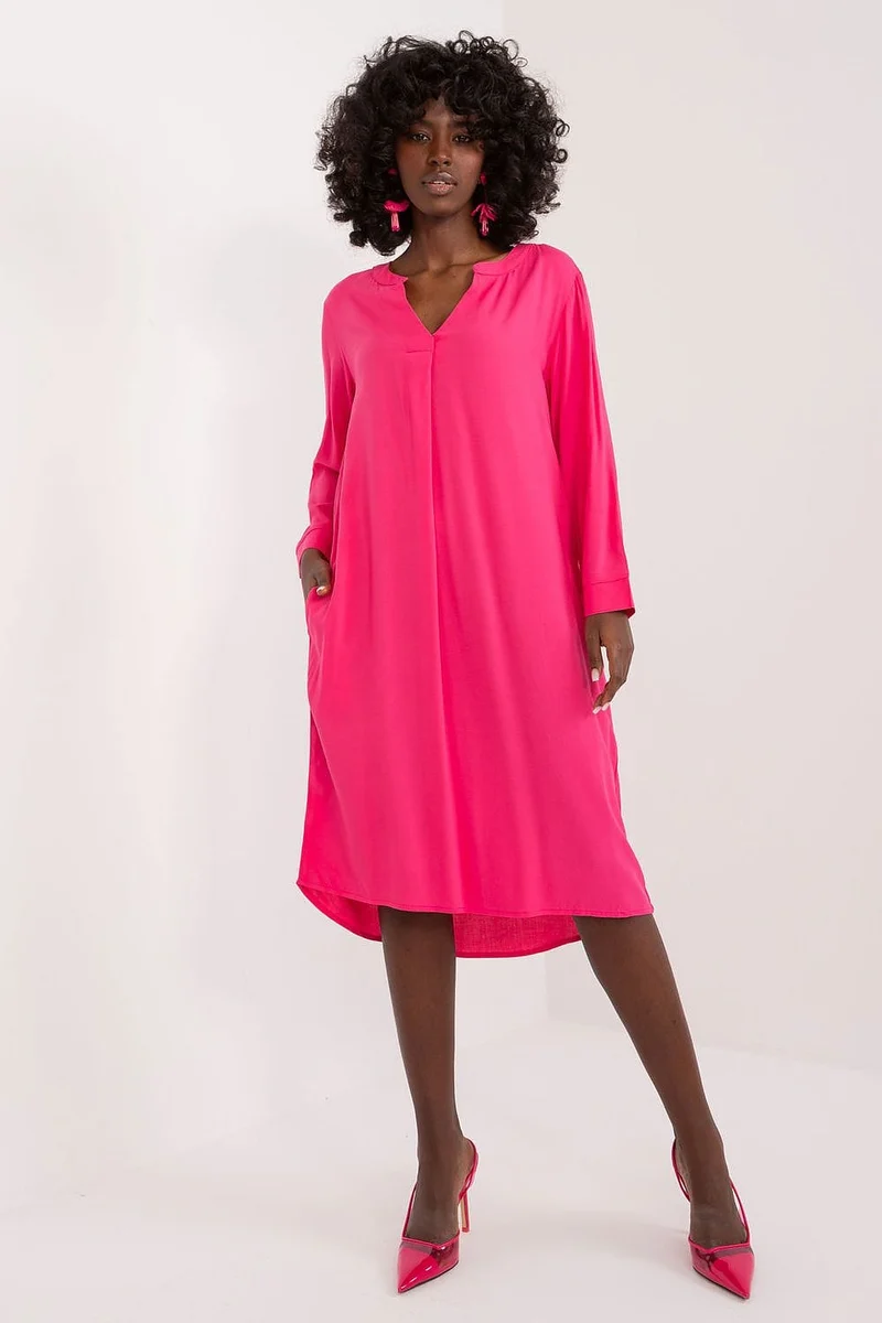 Robe casual rose ample asymétique manches longues