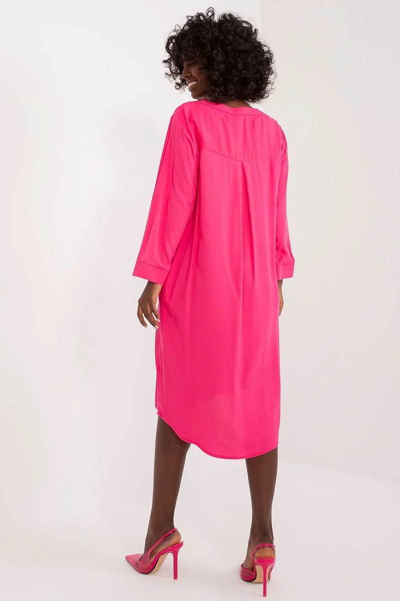 Robe casual rose ample asymétique manches longues