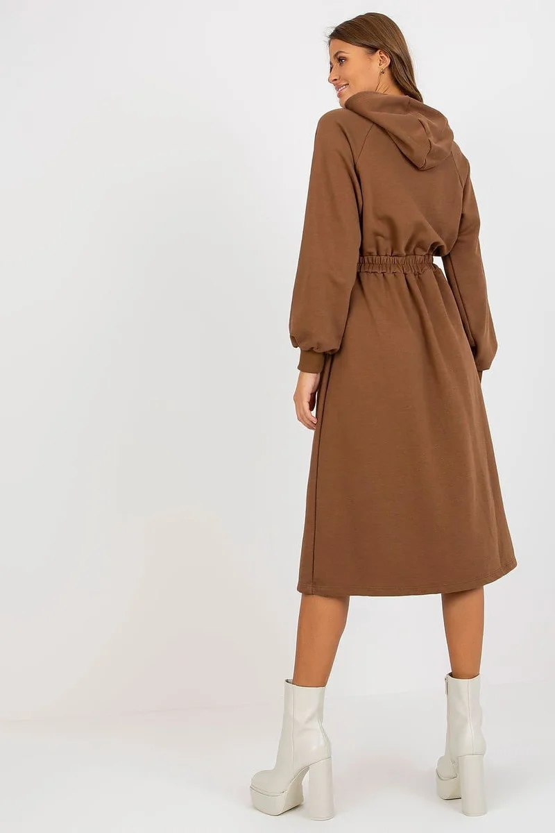 Robe sweat marron manche longue évasée