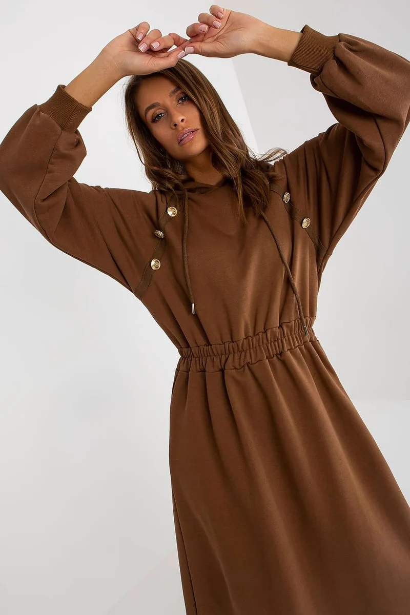 Robe sweat marron manche longue évasée