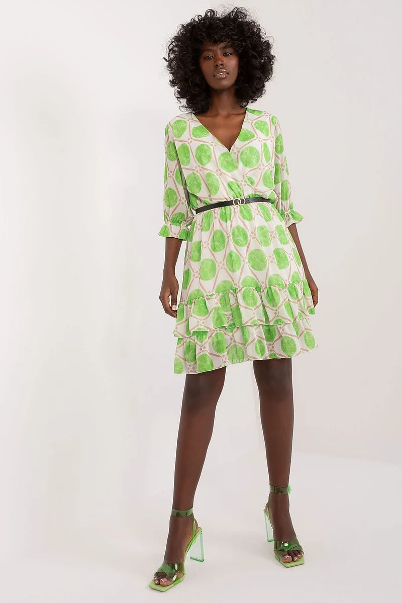 Robe aux ronds verts manche 3/4