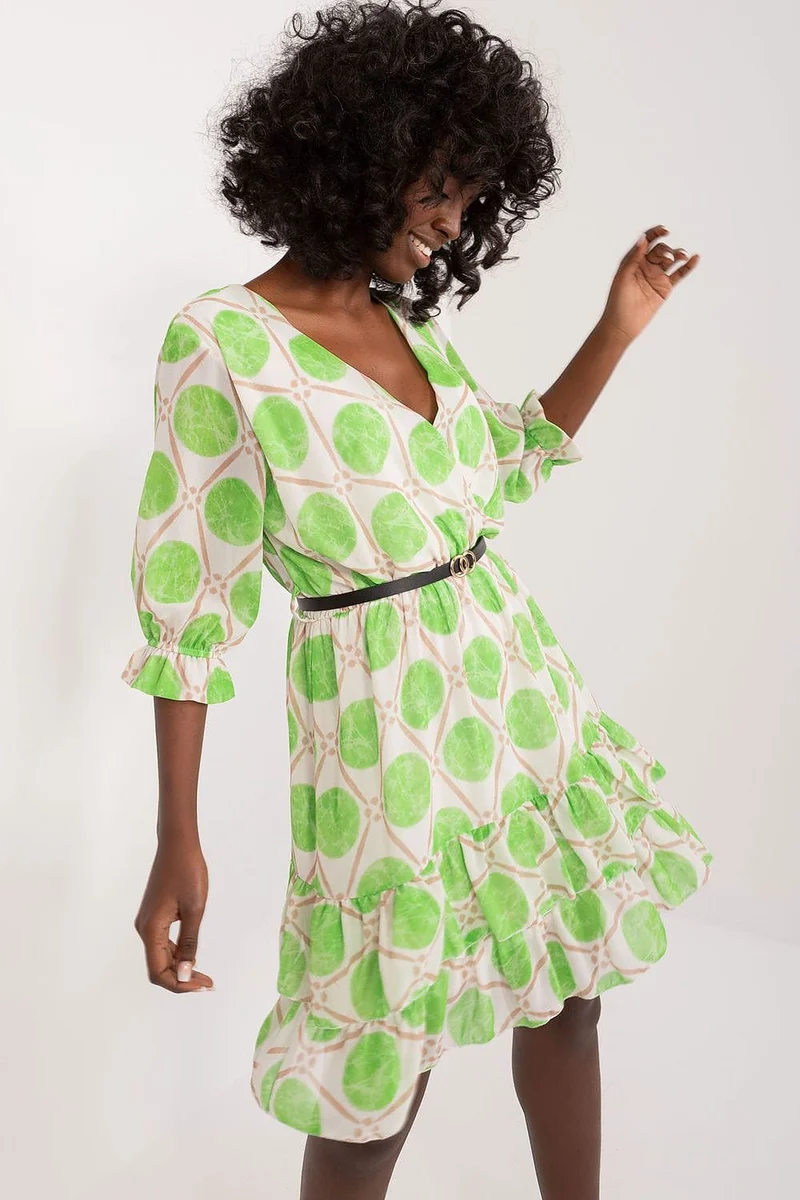 Robe aux ronds verts manche 3/4