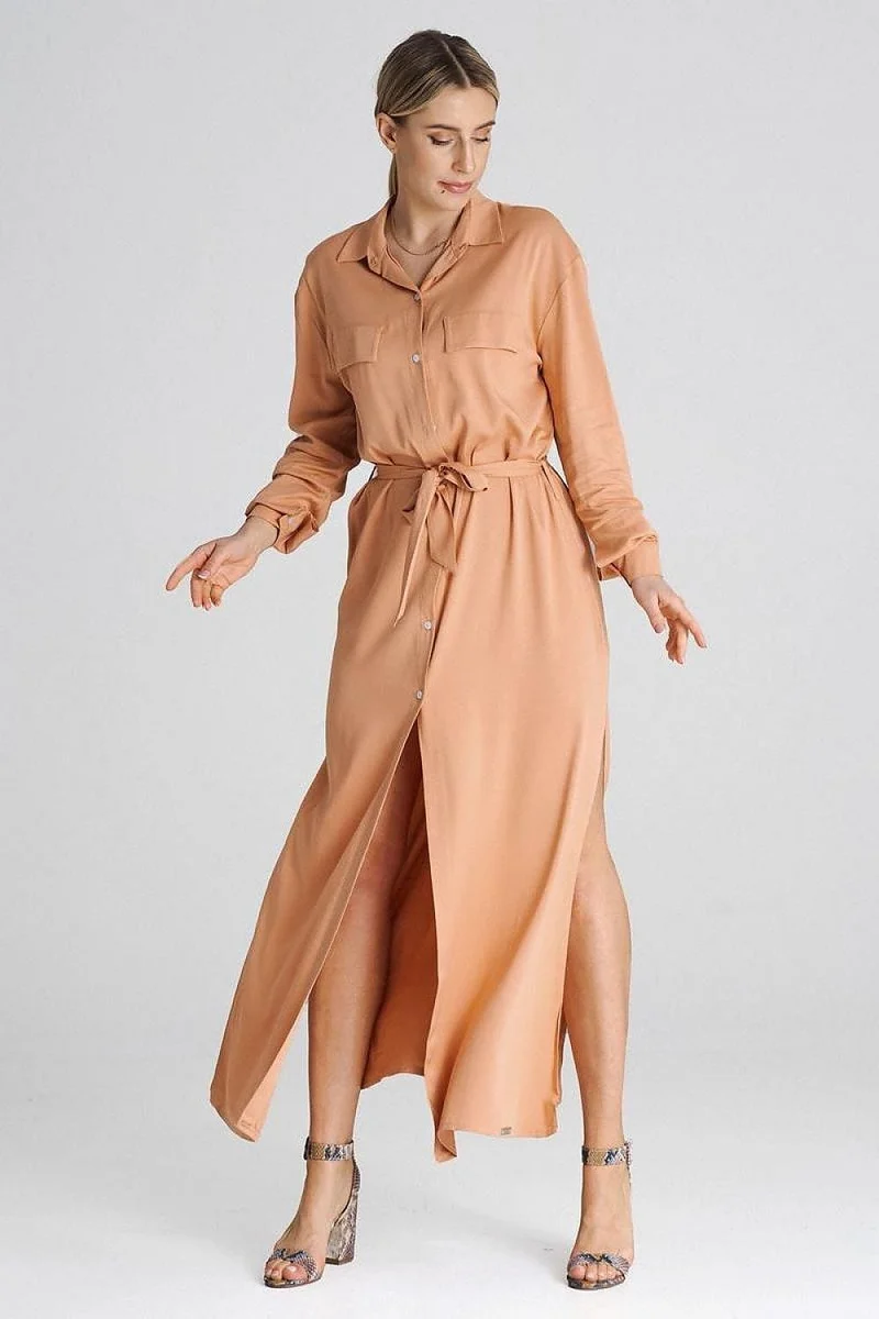 Robe chemise orange pâle décontractée
