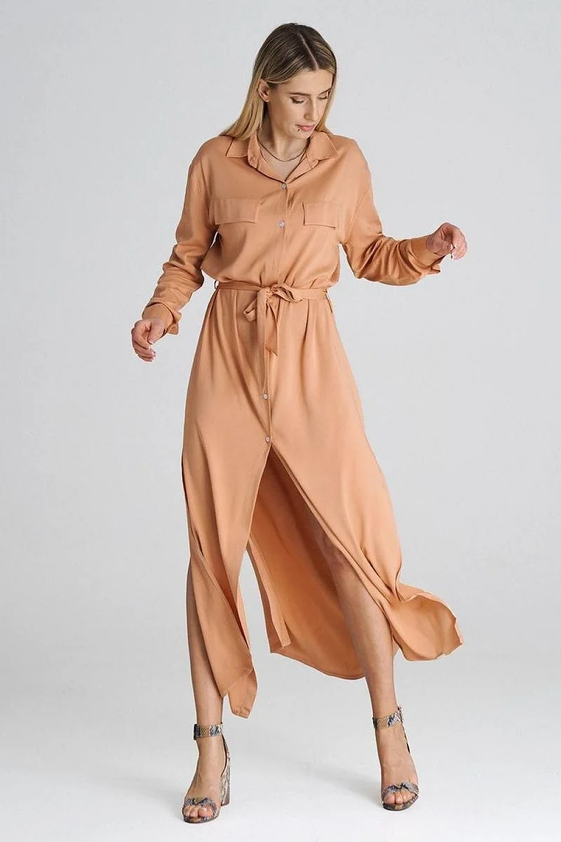 Robe chemise orange pâle décontractée