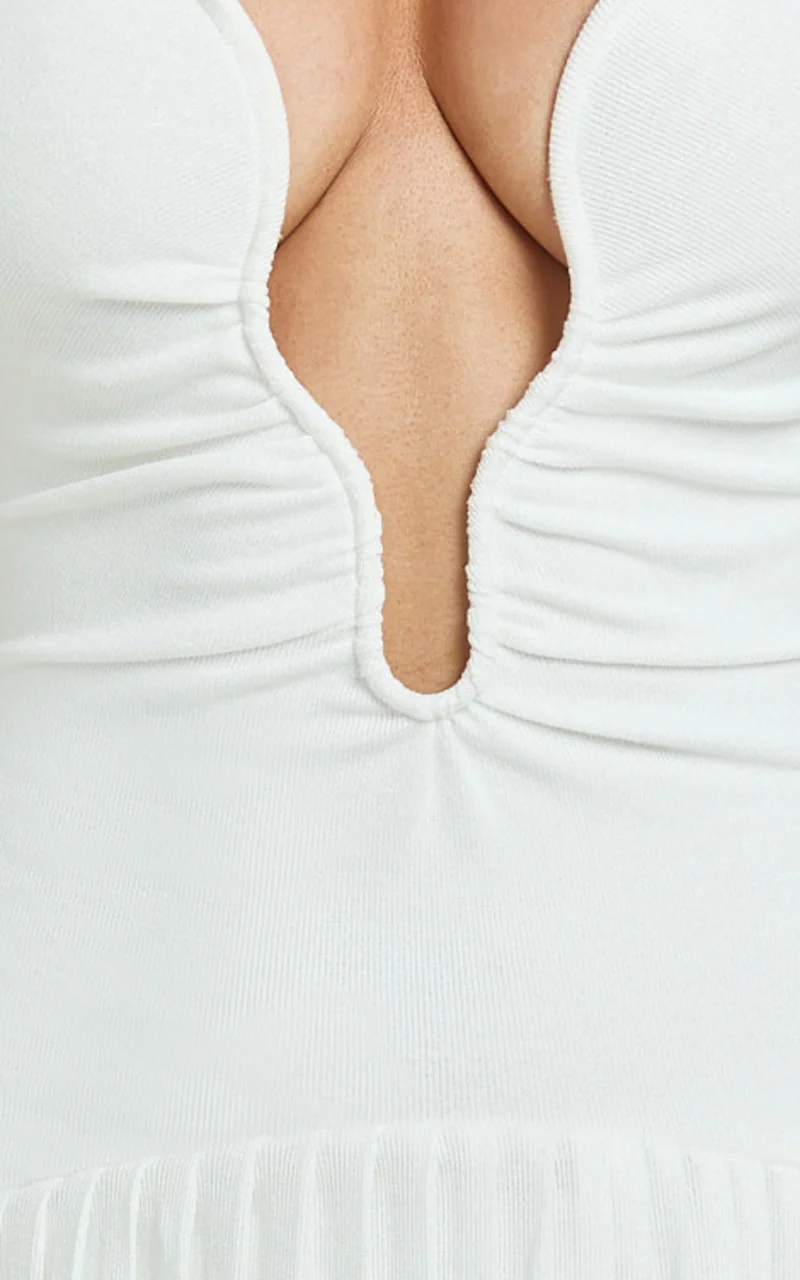 Hathaway Maxi Dress - U Shaped Neck Pleated Dress in Ivory