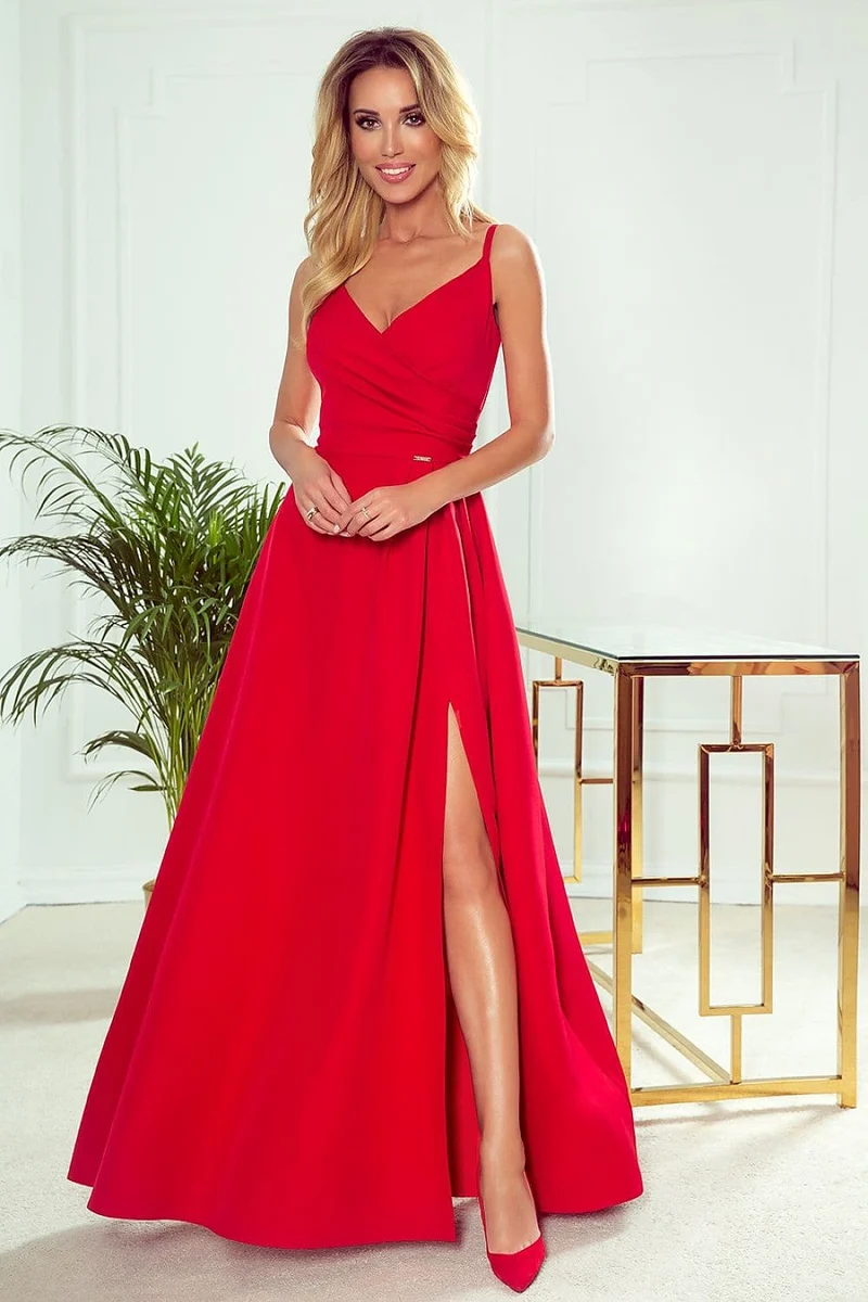 Robe de bal rouge longue fendue