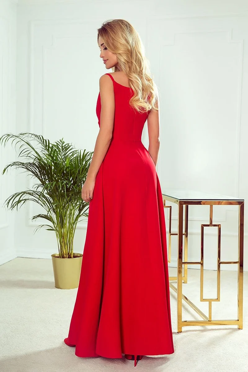 Robe de bal rouge longue fendue