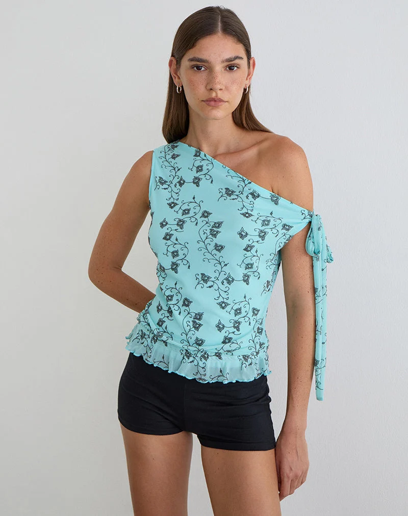 Haut à épaules dénudées Nani, couleur « Winding Ivy Blue »