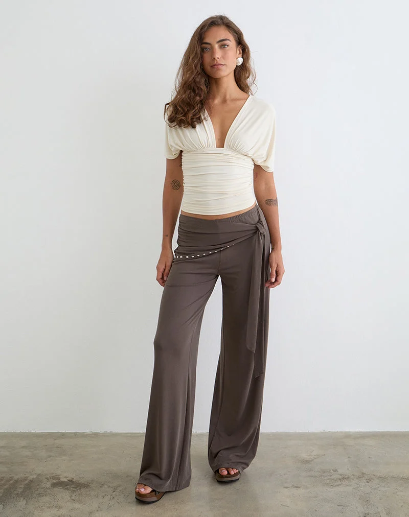 Pantalon Dovina en cupro marron foncé