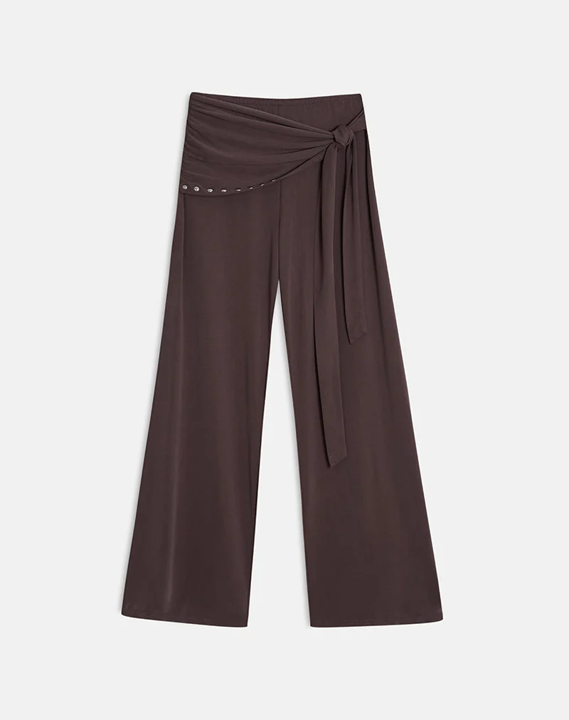 Pantalon Dovina en cupro marron foncé