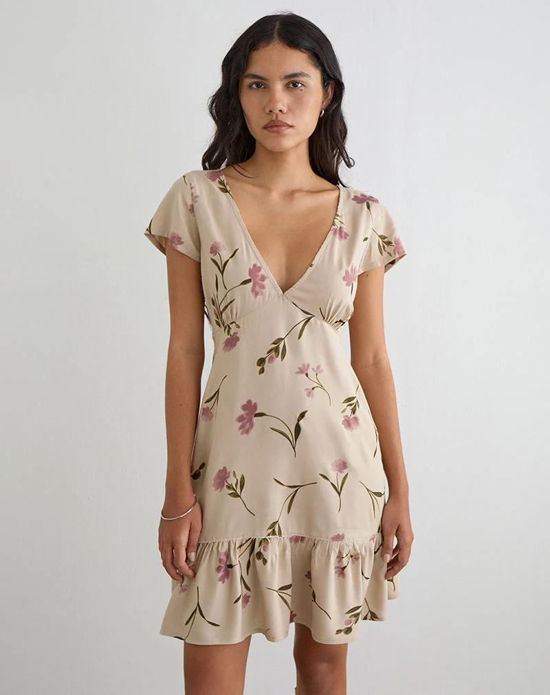 Mini-robe Visoca « Bloom Leafy » couleur taupe