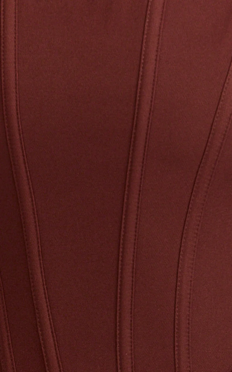 Jonas Midi Dress - Strapless Corset Bodice Draped Waist Skirt Dress in Chocolate