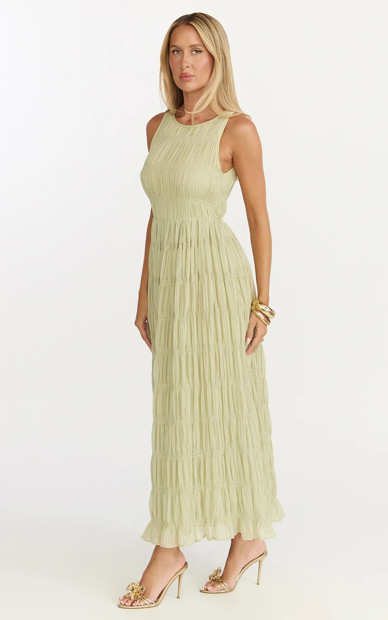 Paloma Midi Dress - Ruched Shift Dress in Sage
