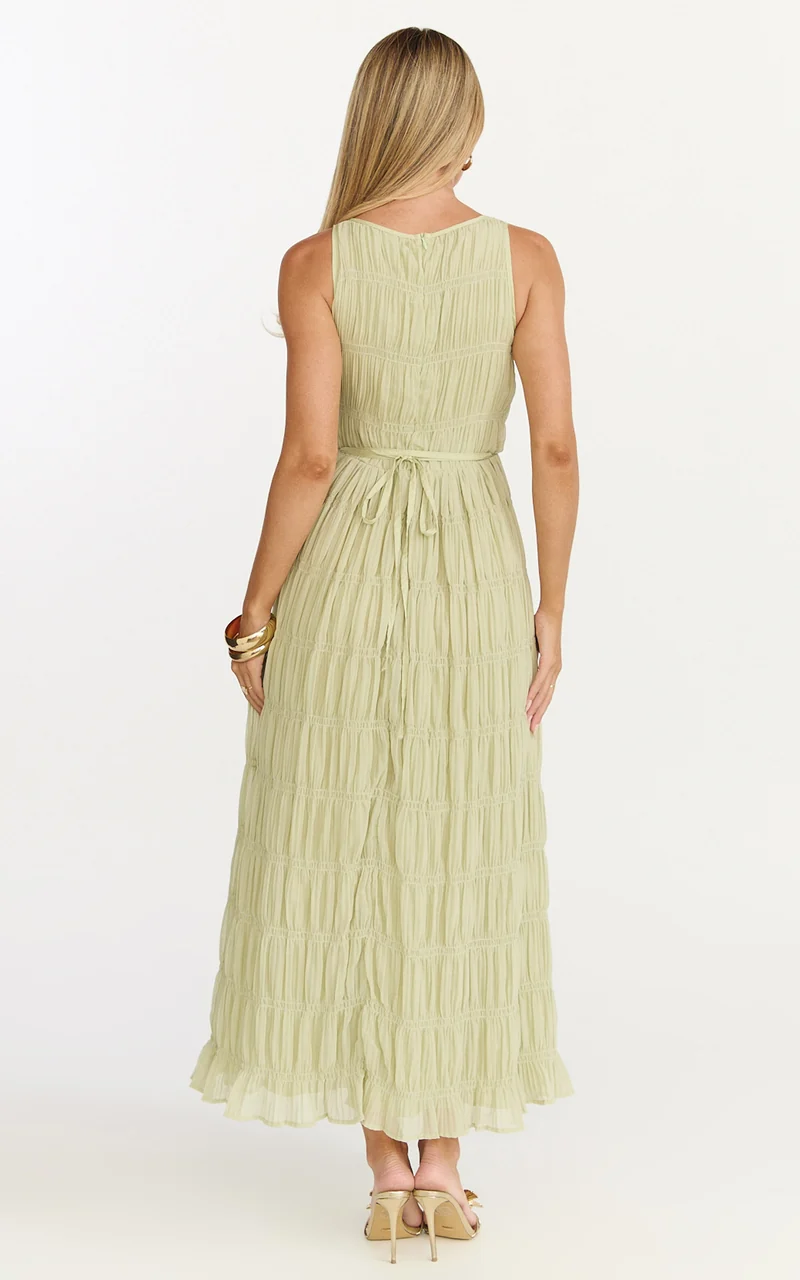 Paloma Midi Dress - Ruched Shift Dress in Sage