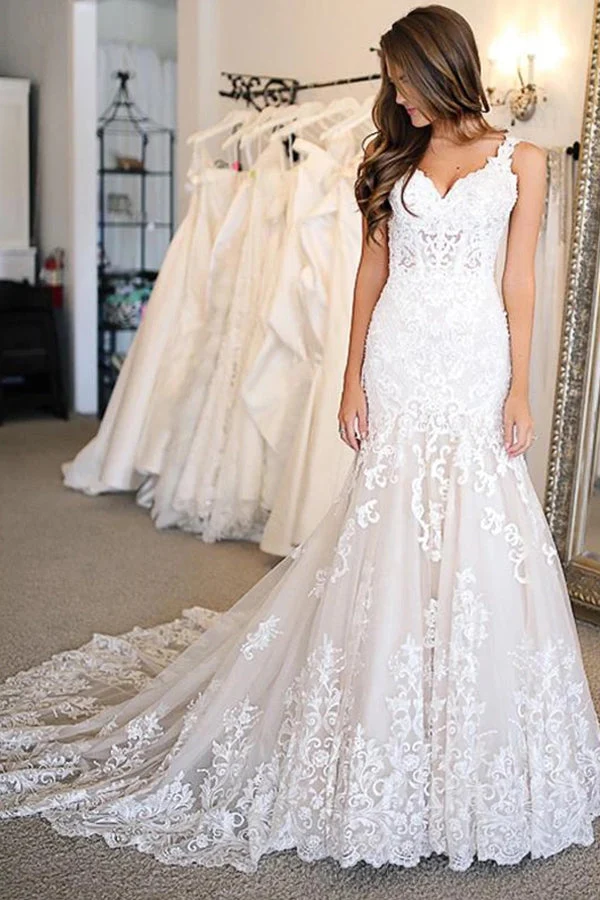Robe de mariée sirène glamour à décolleté en cœur et appliqués - Robe de mariée élégante