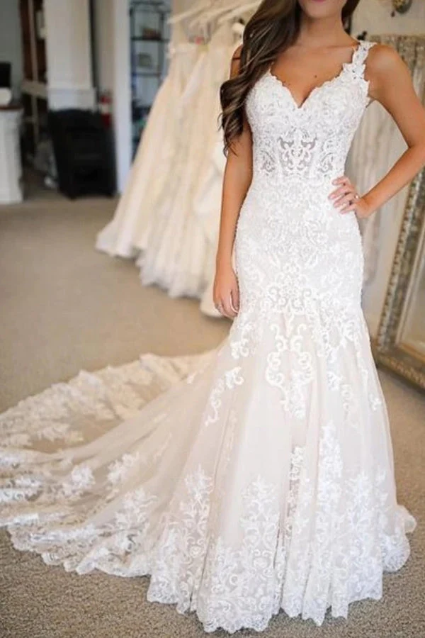 Robe de mariée sirène glamour à décolleté en cœur et appliqués - Robe de mariée élégante