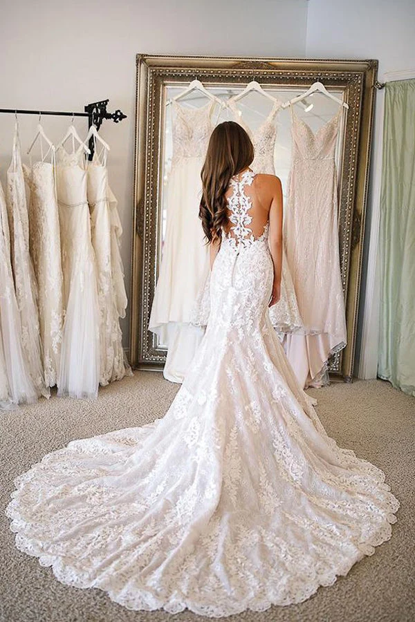 Robe de mariée sirène glamour à décolleté en cœur et appliqués - Robe de mariée élégante