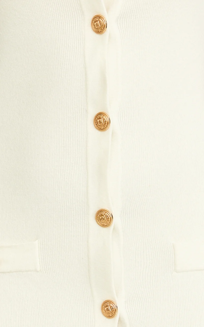 Gabby Midi Dress - Sweetheart Strapped Hardware Button Front Fitted Contrast Trim Knit Dress in Plain White