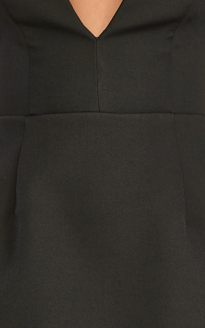 Jacqui Mini Dress - Low Cut Notch Neck Structured Dress in Black