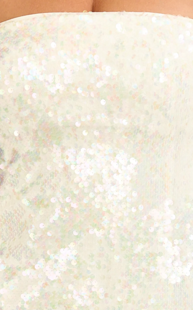 Zola Mini Dress - Strapless A Line Sequin Dress in Pearl